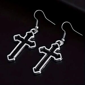 Hollowed out cross earrings Silver crucifix earrings